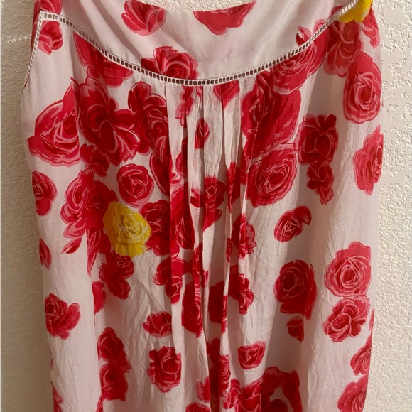 Moulinette Soeurs Pink Dress with Red & Yellow Rose Print - Picture 2 of 5
